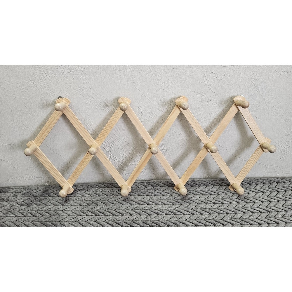 Wooden Accordion Wall Rack Hat 13 Peg Expandable Cottagecore Retro Decor